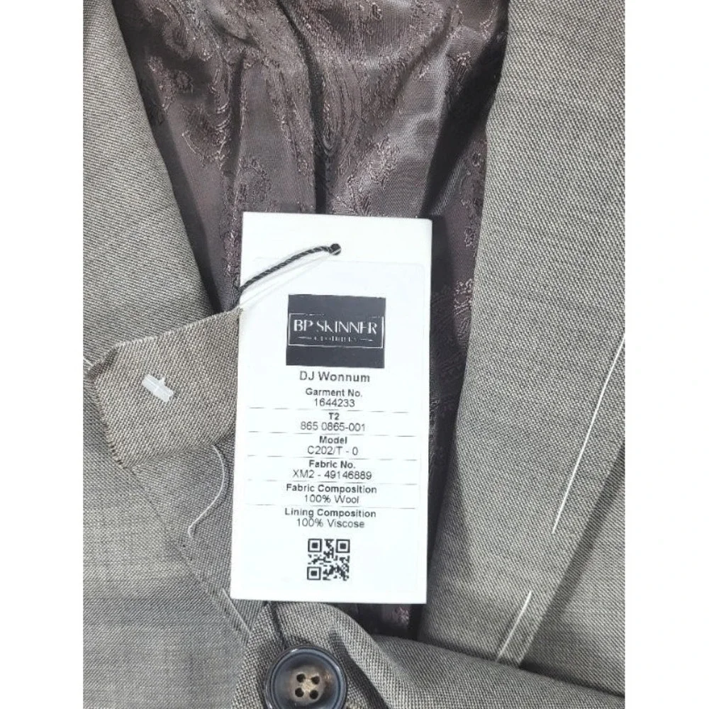 BP Skinner Men's 2-pc 100% Wool Light Brown Suit - 50L, 40